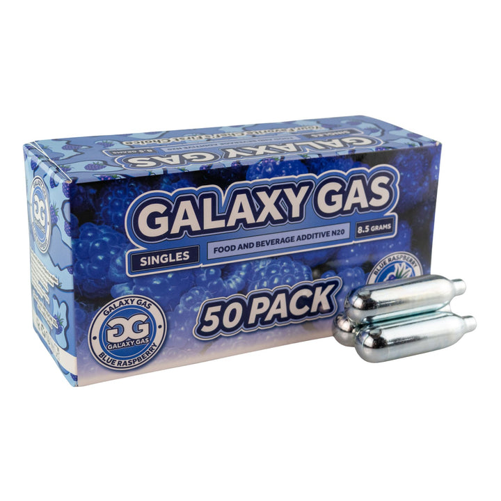 "Side angle of a box of 50ct Blue Raspberry Galaxy Gas on a white background," - Up N Smoke.