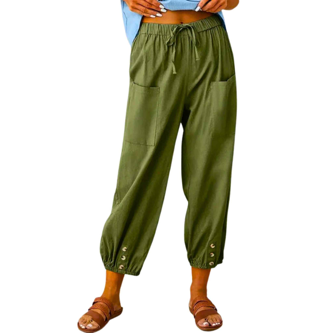 Army Green Boho Harem Pants with Pockets - Up N Smoke
