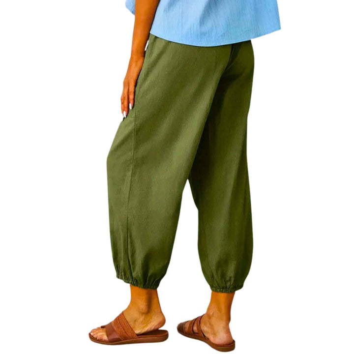 Back view of army Green Boho Harem Pants with Pockets - Up N Smoke