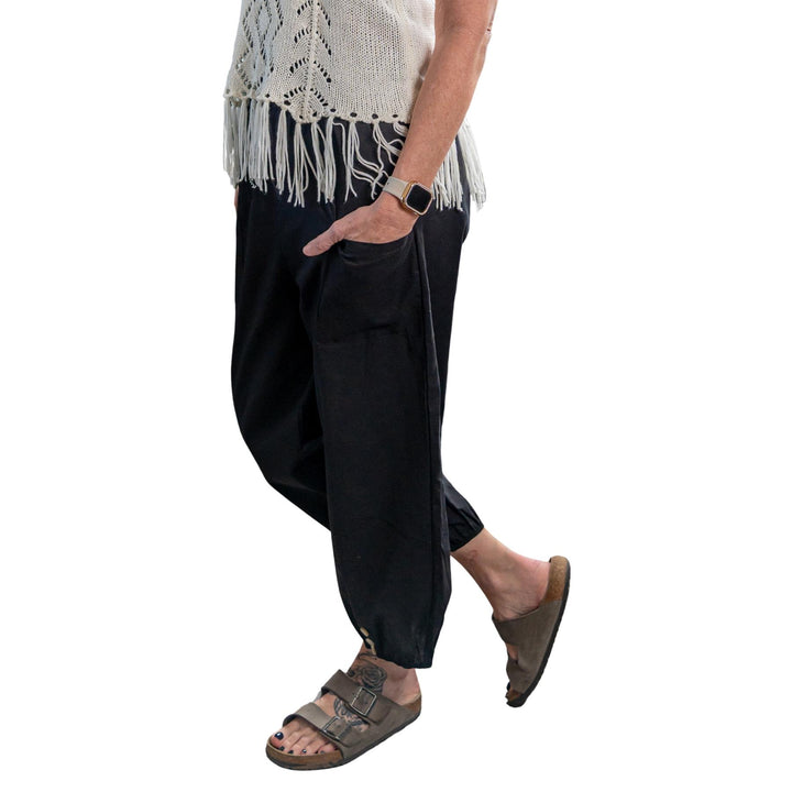Boho Pants with Pockets black color photo on a white background - Up N Smoke