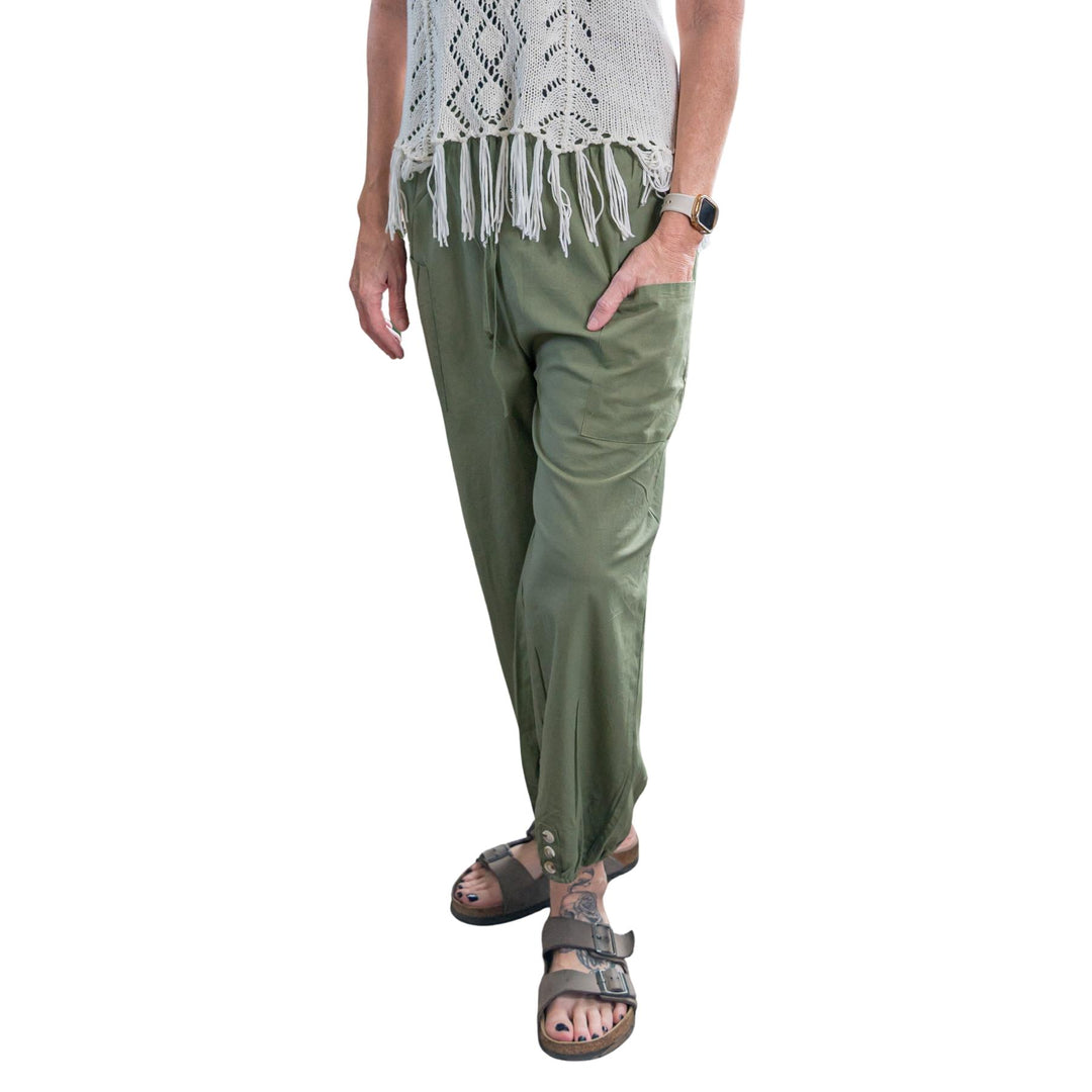 Boho Pants with Pockets green color photo on a white background - Up N Smoke