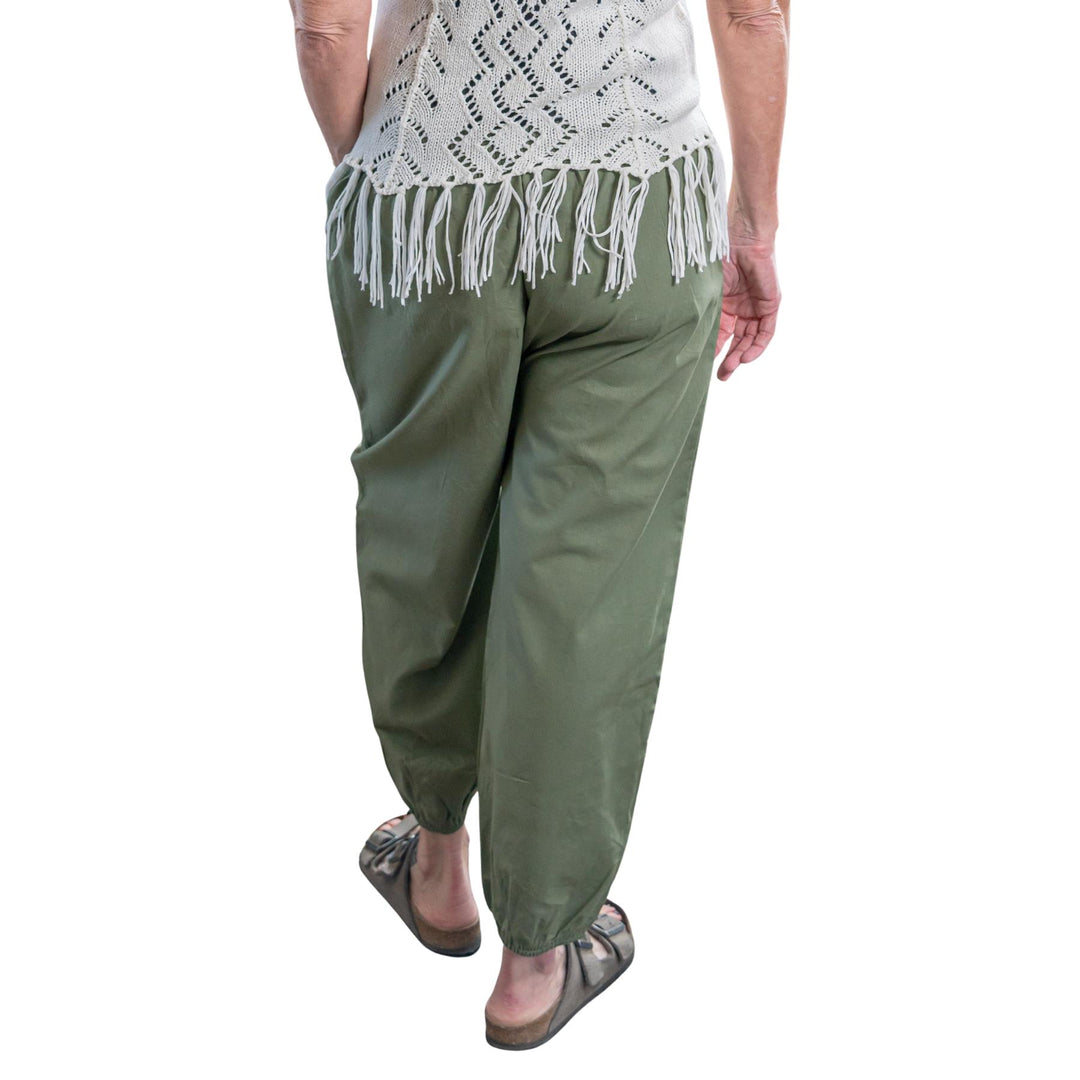Boho Pants with Pockets green color back angle photo on a white background - Up N Smoke
