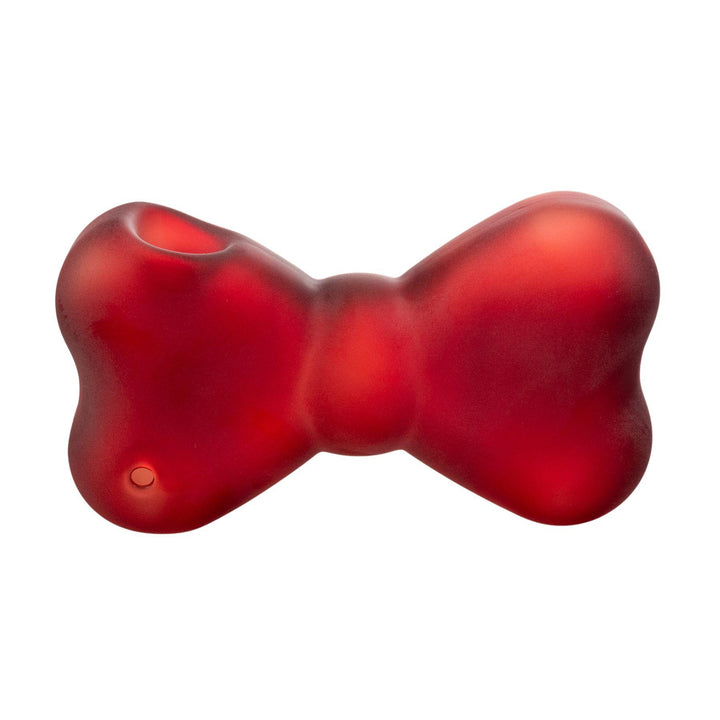 "Matte red glass hand pipe shaped like a bow, with a bold, vibrant look and elegant finish. This hand pipe was designed by Go Easy, a queer and woman-owned business based out of Texas." - Up N Smoke.