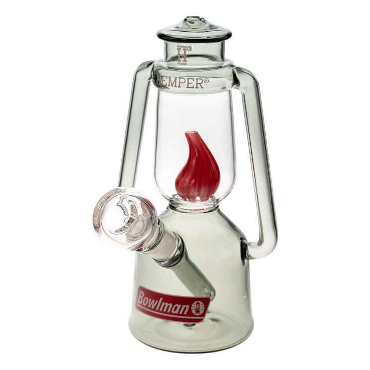 "Hemper Lantern Water Pipe that resembles a camping lantern, featuring a splash-gaurd glass flame in the center," - Up N Smoke.