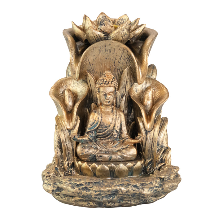 Bronze Buddha Backflow Incense Burner front facing displayed on a white background - Down To Earth