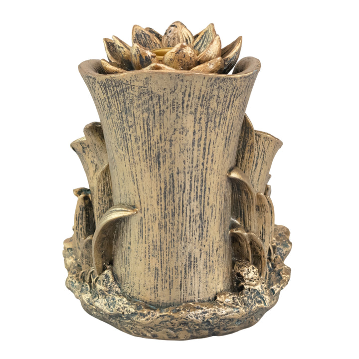 Bronze Buddha Backflow Incense Burner back facing displayed on a white background - Down To Earth