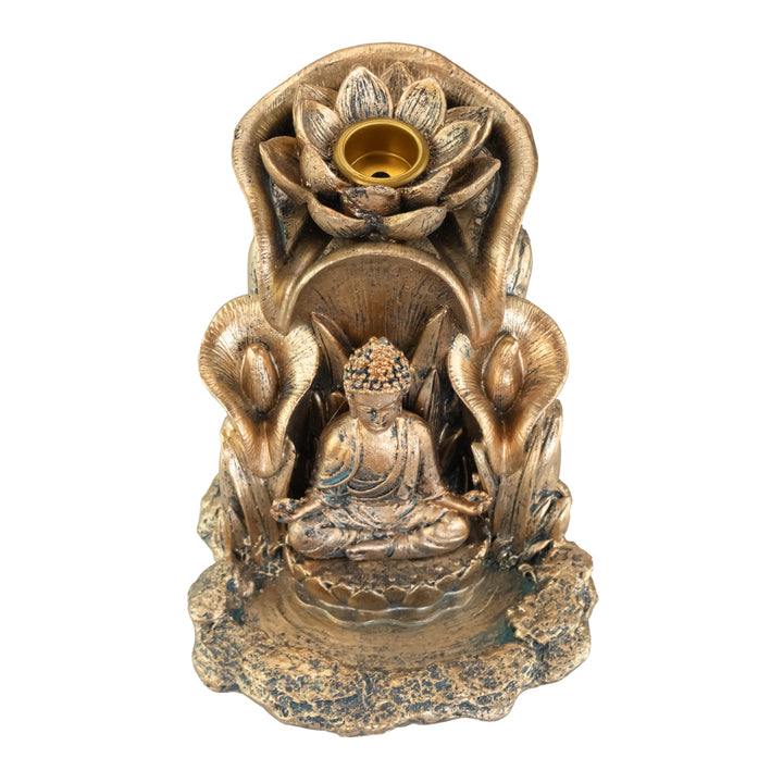 Bronze Buddha Backflow Incense Burner top down displayed on a white background - Down To Earth