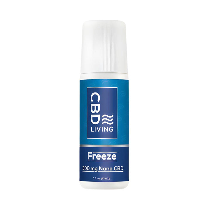 "Bottle of CBD Living Freeze Roll-On ointment for pain relief," - Up N Smoke.