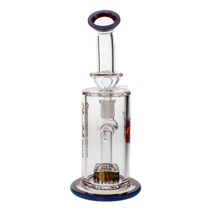 "Backside of a Cam's Square Perc Water Pipe made by Glass Lab 303 on a white background," - Up N Smoke.