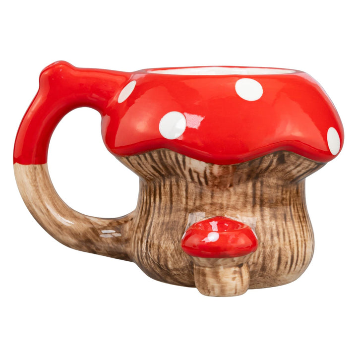 Red Mushroom Ceramic Pipe Mug left low angle on a white background - Up N Smoke