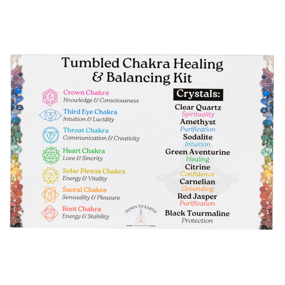 Chakra Balancing & Healing Kit Tumbled on a white background Info Card - Up N Smoke