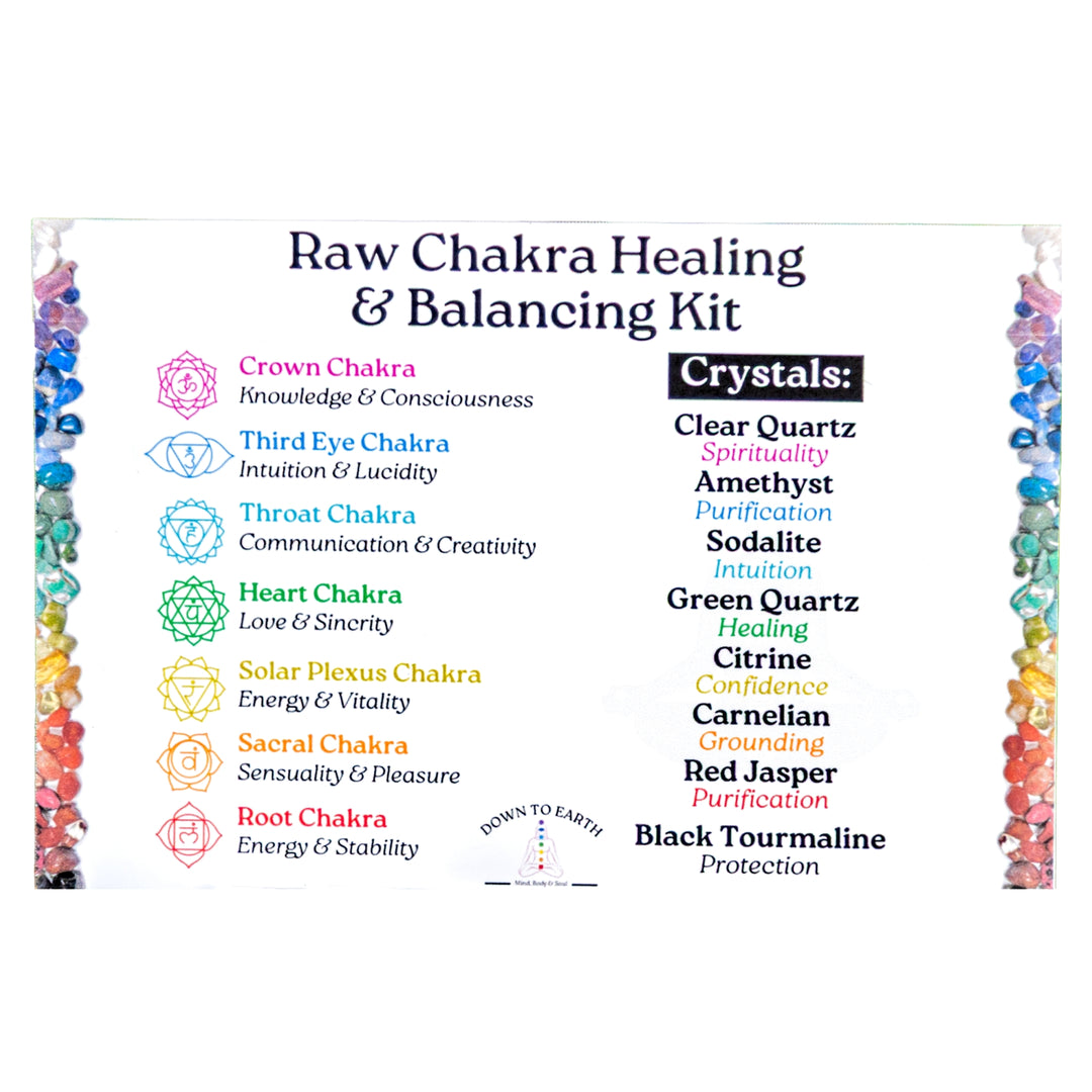 Chakra Balancing & Healing Kit Raw on a white background Info Card - Up N Smoke