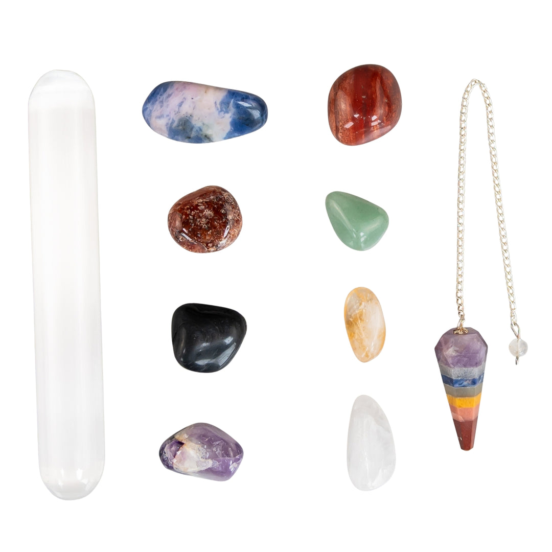 Chakra Balancing & Healing Kit Tumbled on a white background parts seperated - Up N Smoke