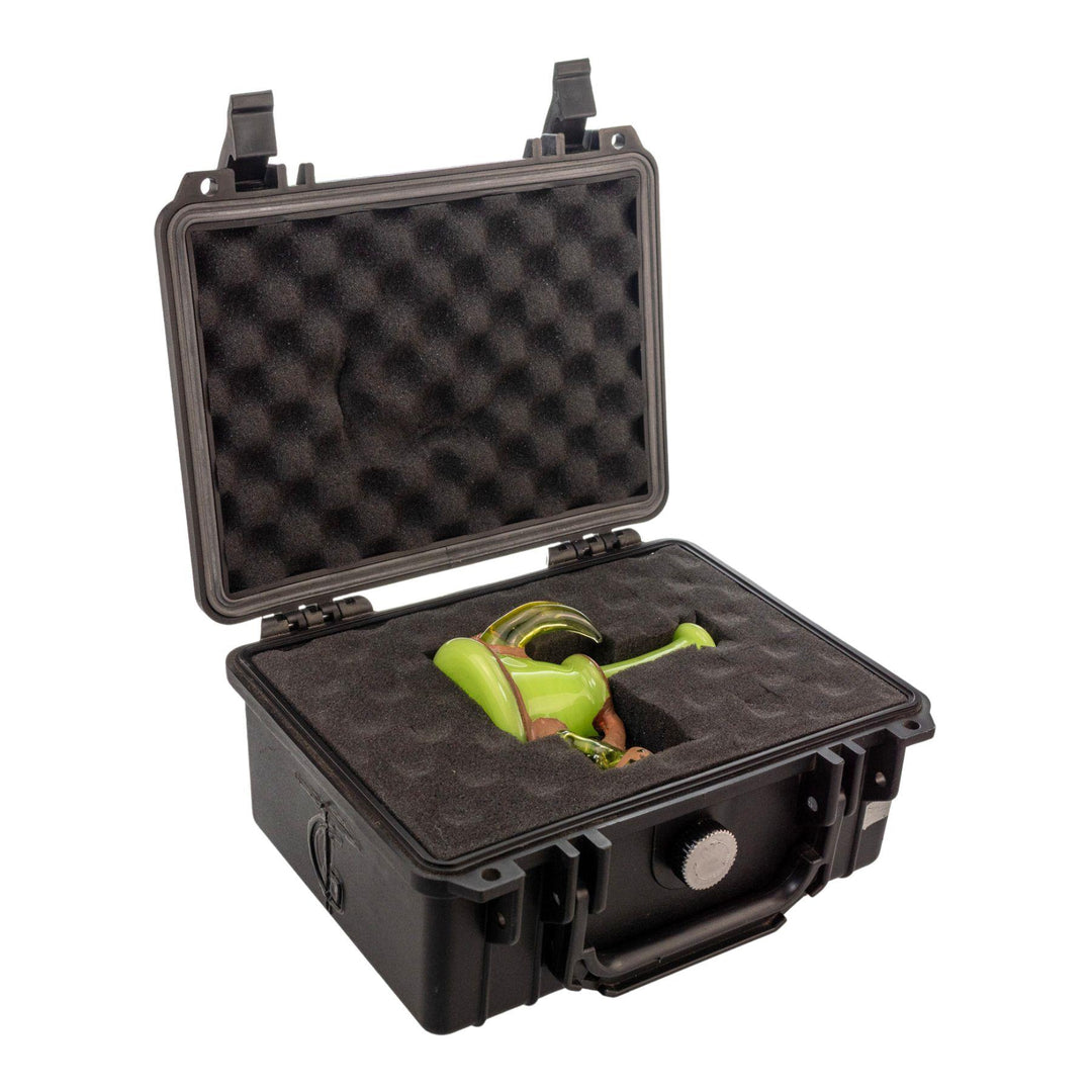 "Open padded box with a Copper Plated Opal Rig inside on a white background," - Up N Smoke.