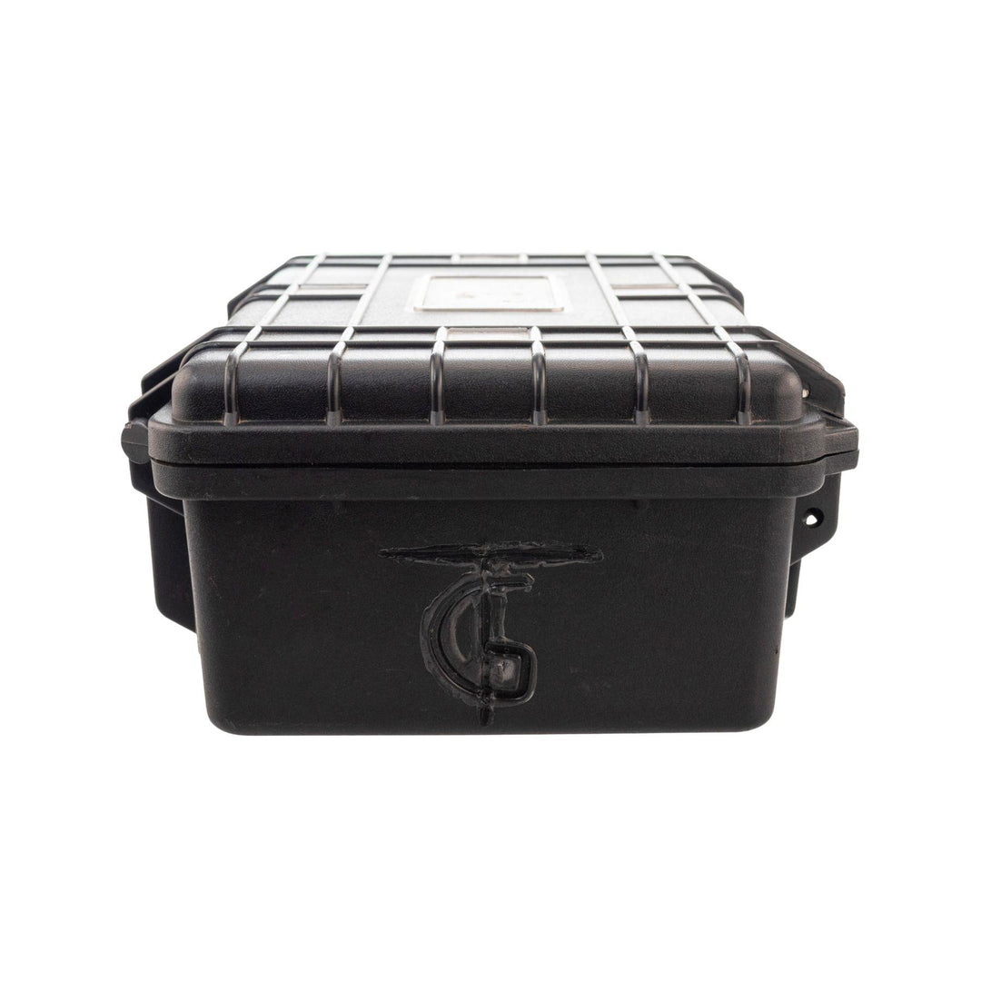 "Storage box for a Copper Plated Opal Rig with a 'TG' logo engraved into the side