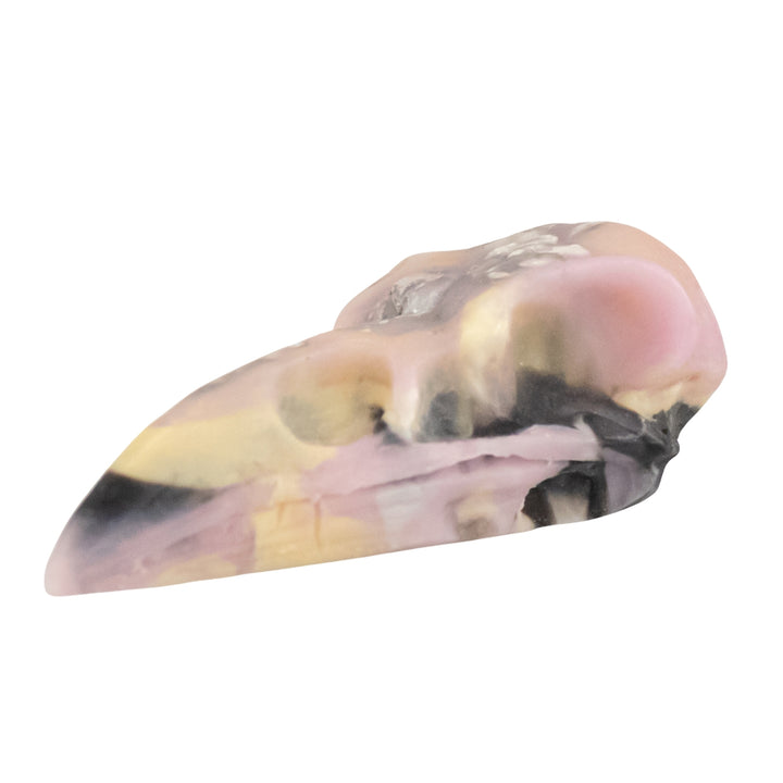 Resin Crow Skull pink & white side facing on a white background - Up N Smoke