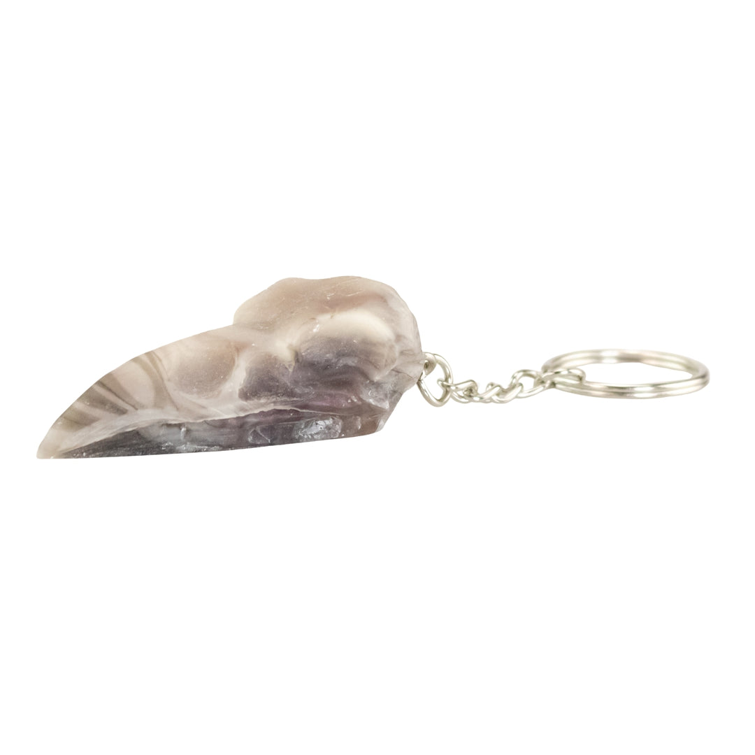 Resin Crow Skull Keychain gray & white on a white background - Up N Smoke