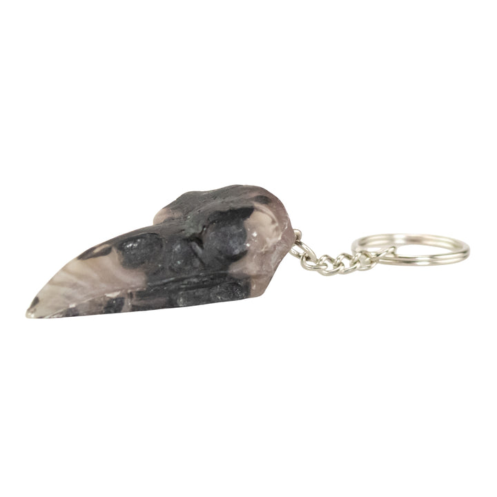 Resin Crow Skull Keychain black & gray on a white background - Up N Smoke