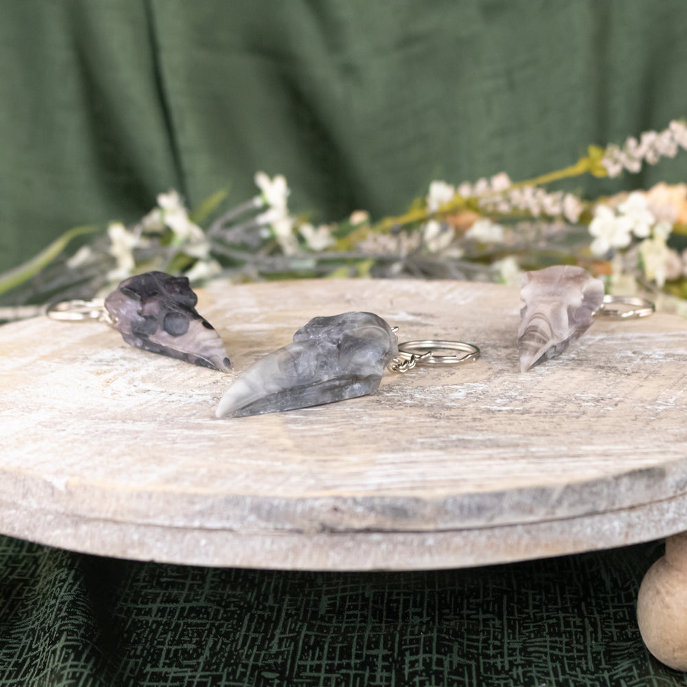 Crow Skull Resin Keychain Group Photo on a style background -Up N Smoke