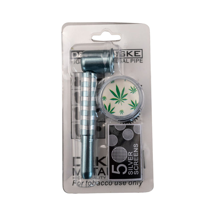 "D&K Teal Metal Stripe Pipe in its original packaging on a white background," - Up N Smoke.