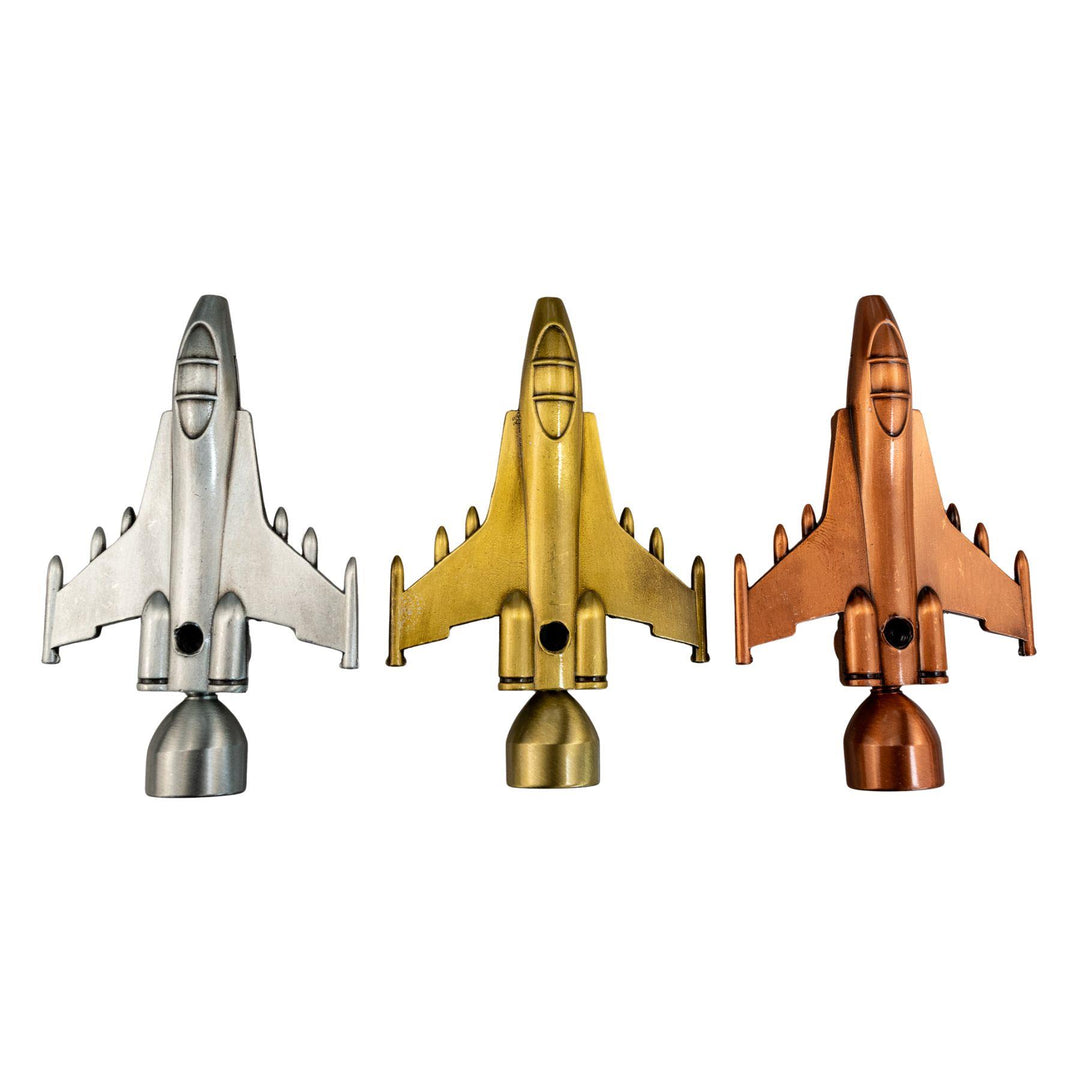 "Group of three D&K Jet Hand Pipes in the color variations silver, bronze, and copper," - Up N Smoke.