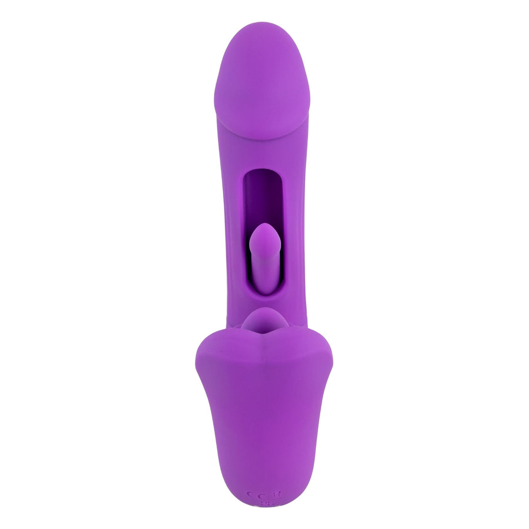 Dildo Vibrator with Tongue displayed on a white background  front angle - Up N Smoke