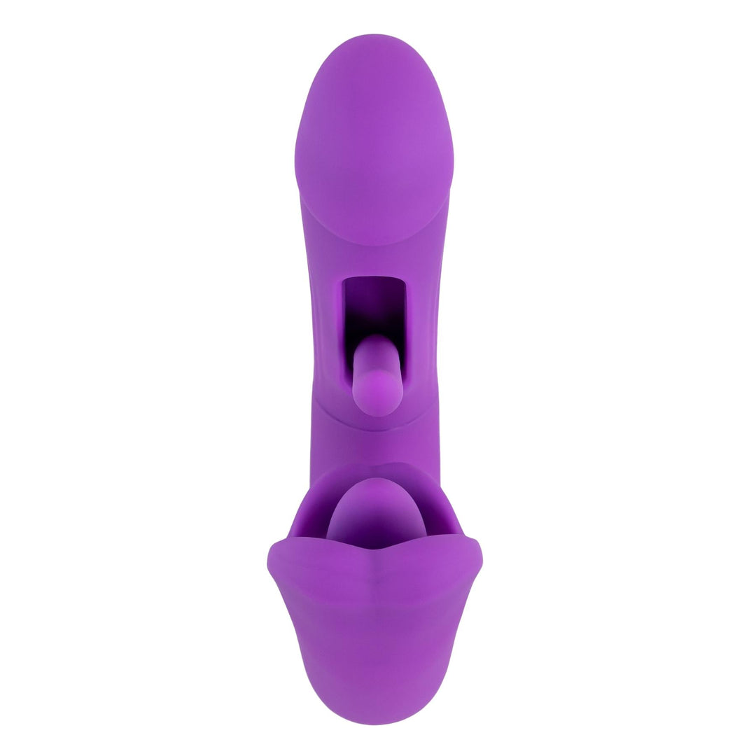 Dildo Vibrator with Tongue displayed on a white background front higher angle - Up N Smoke