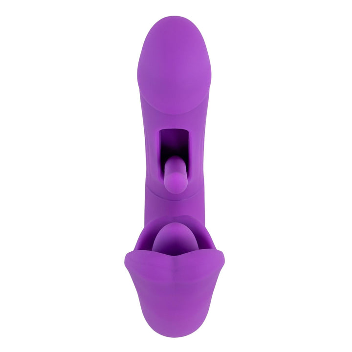 Dildo Vibrator with Tongue displayed on a white background front higher angle - Up N Smoke