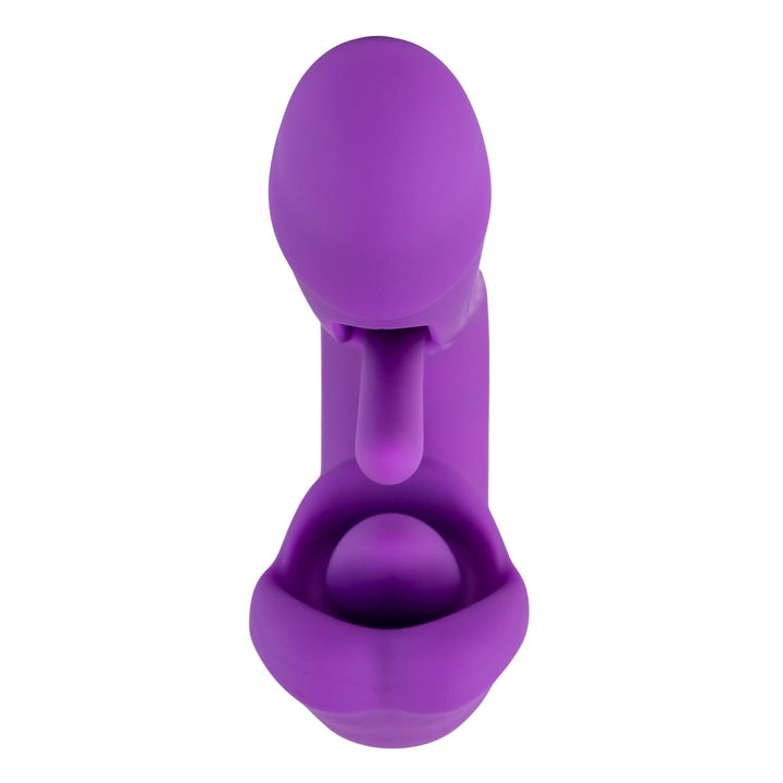 Dildo Vibrator with Tongue displayed on a white background high angle - Up N Smoke