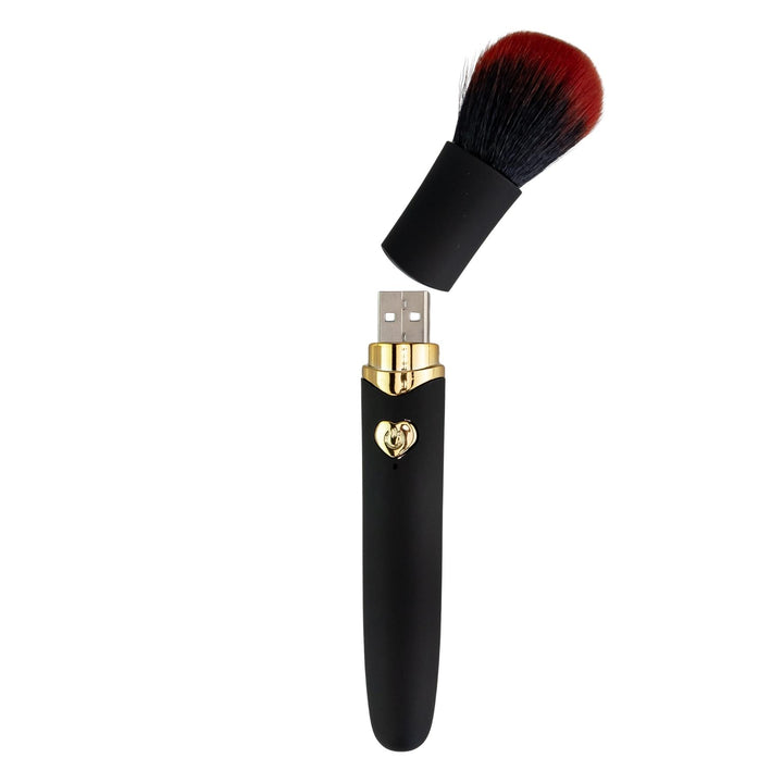 Discreet Makeup Brush Vibrator with usb charging black color showcasing charging port photo on a white background - Up N Smoke