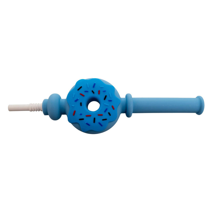 "Blue Doughnut Silicone Nectar Collector with a ceramic tip on a white background," - Up N Smoke.