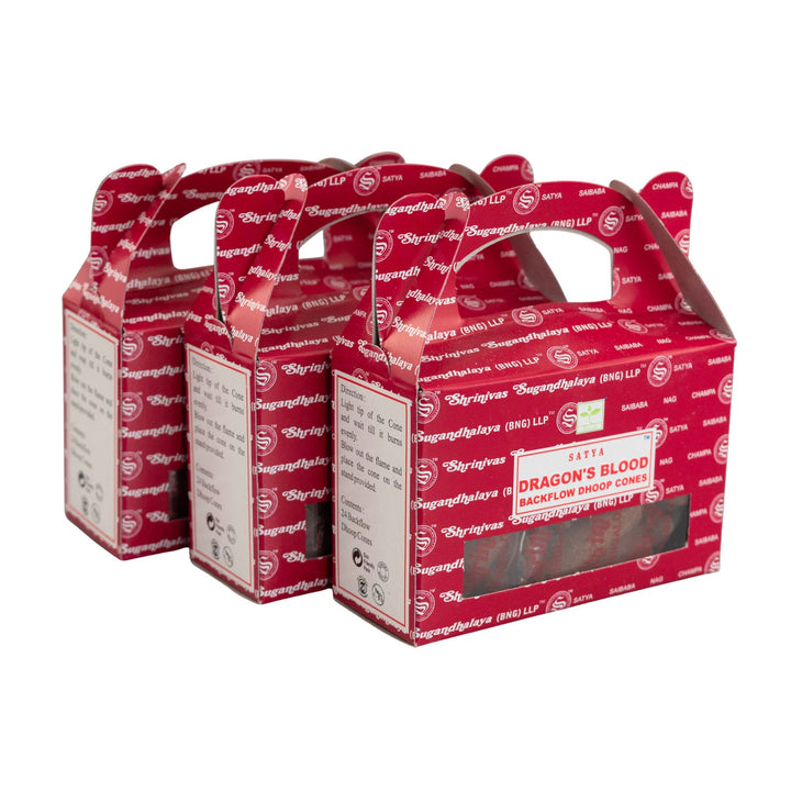 3 Satya Dragon's Blood Backflow Dhoop Incense Cone Boxes