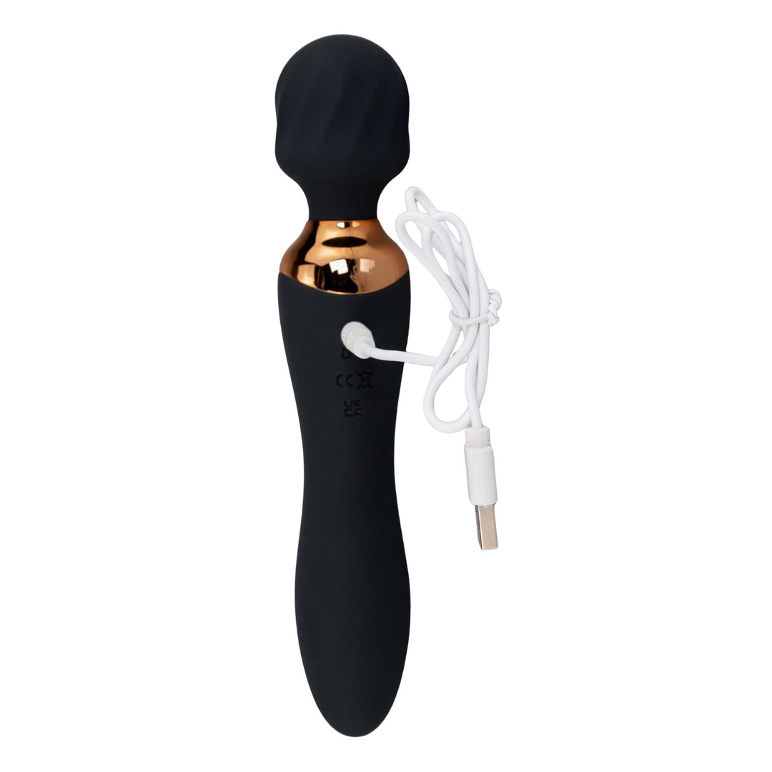 Dual Massaging Vibrator Wand with 12 vibration frequencies on a white background with charger - Up N Smoke