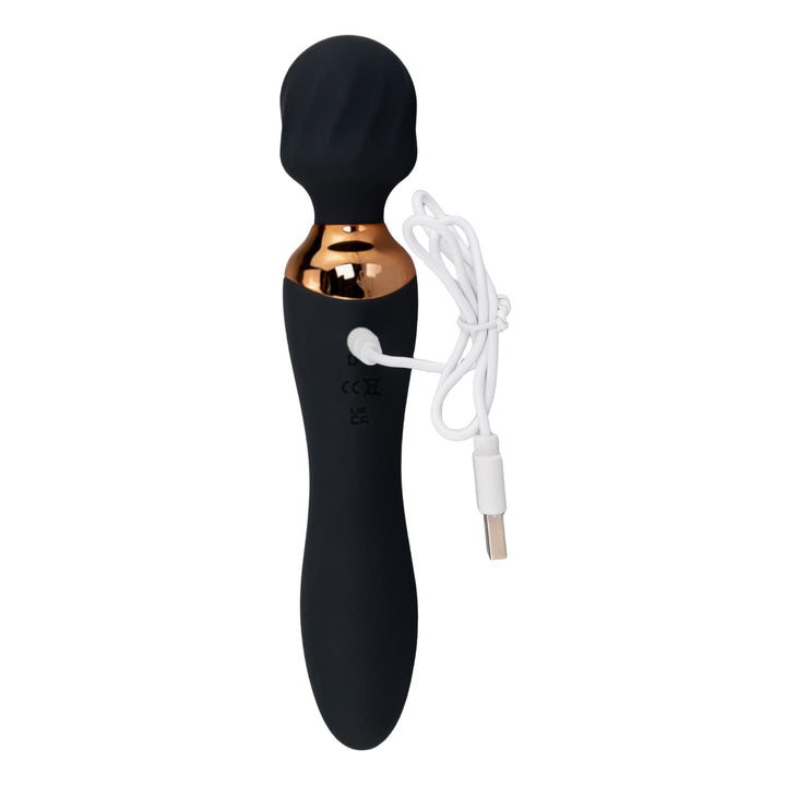 Dual Massaging Vibrator Wand with 12 vibration frequencies on a white background with charger - Up N Smoke