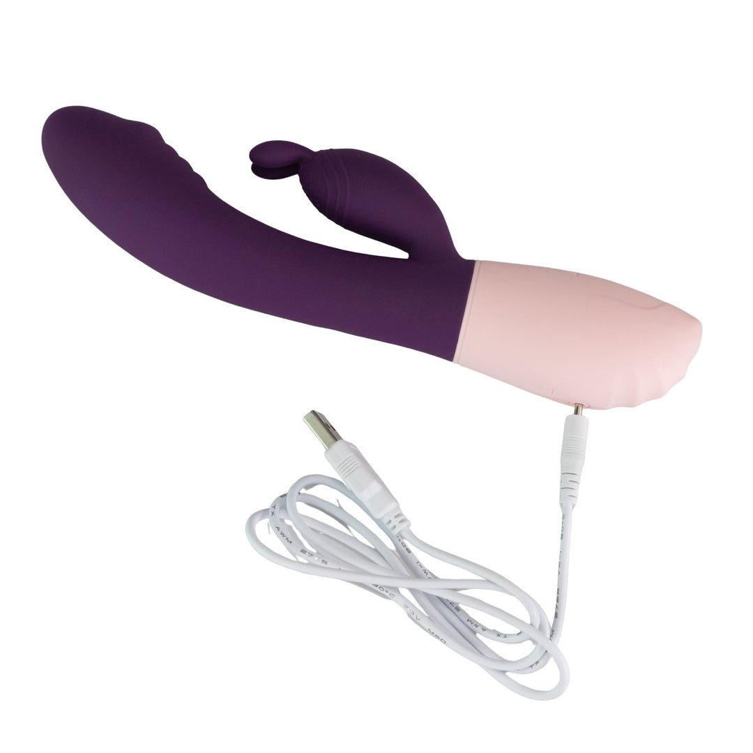 Dual Rabbit G-spot Vibrator Purple with charger on a white background - Up N Smoke