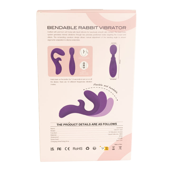 Flexible Dual Stimulation Rabbit Vibrator back facing packing on a white background - Up N Smoke