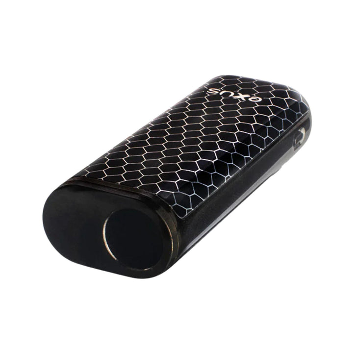 "A black Exxus Minovo Cartridge Battery showcasing where you insert your 510-threaded cartridges on a white background," - Up N Smoke.