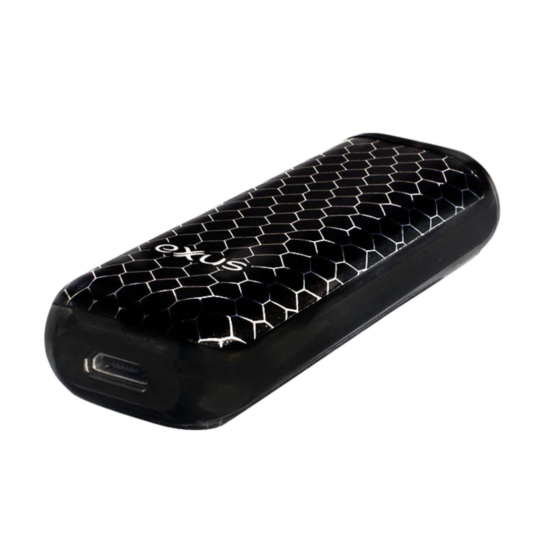 "A black Exxus Minovo laid flat and diagonally to showcase where the USB-C charging port is," - Up N Smoke.