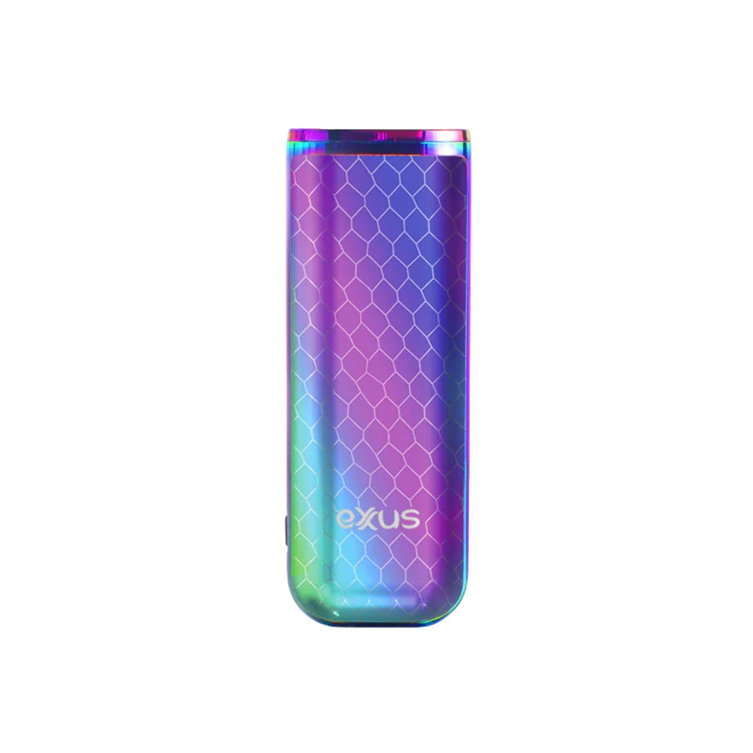 "Gradient-colored vaporizer device with 'Exxus' branding on a white background," - Up N Smoke.