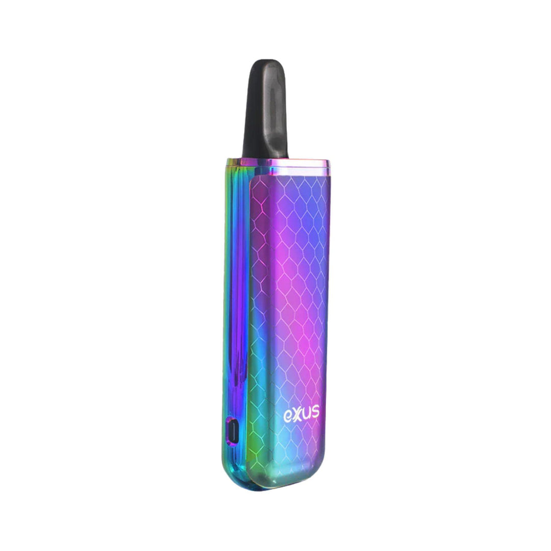 "Multicolored vape device with 'Exxus' branding on a white background," - Up N Smoke.