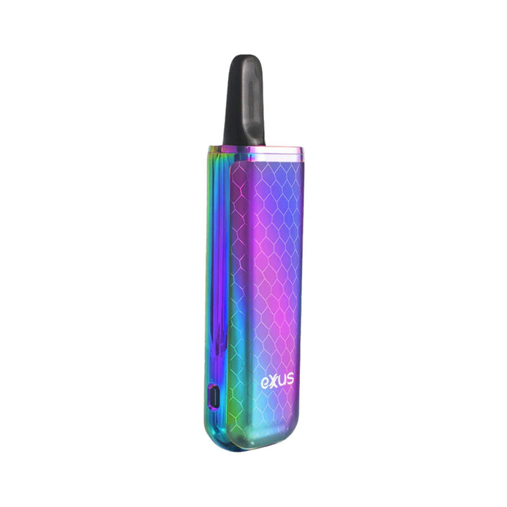 "Multicolored vape device with 'Exxus' branding on a white background," - Up N Smoke.