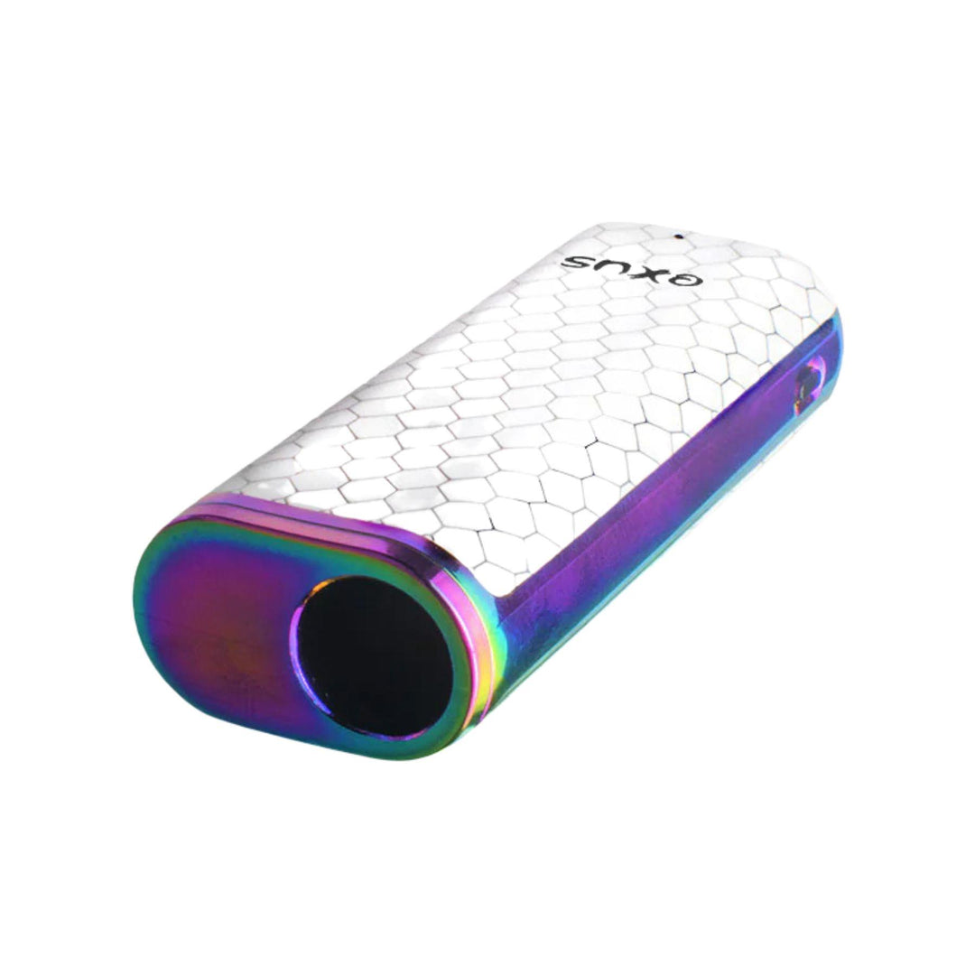 "A diagonal Exxus Minovo Cartridge Vaporizer in the version 'unicorn' against a white background," - Up N Smoke.