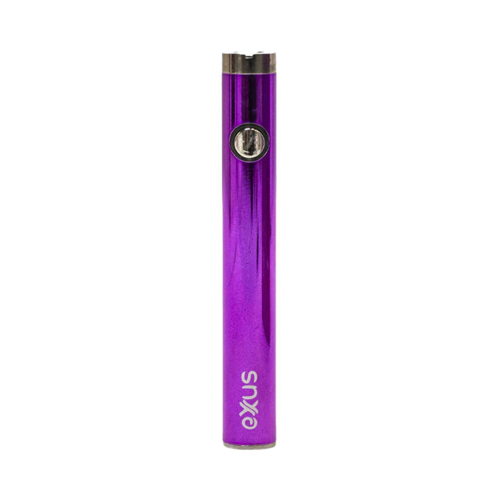 "An Exxus Plus VV 2.0 Cartridge Vaporizer Battery in the color Galaxy purple on a white background," - Up N Smoke.
