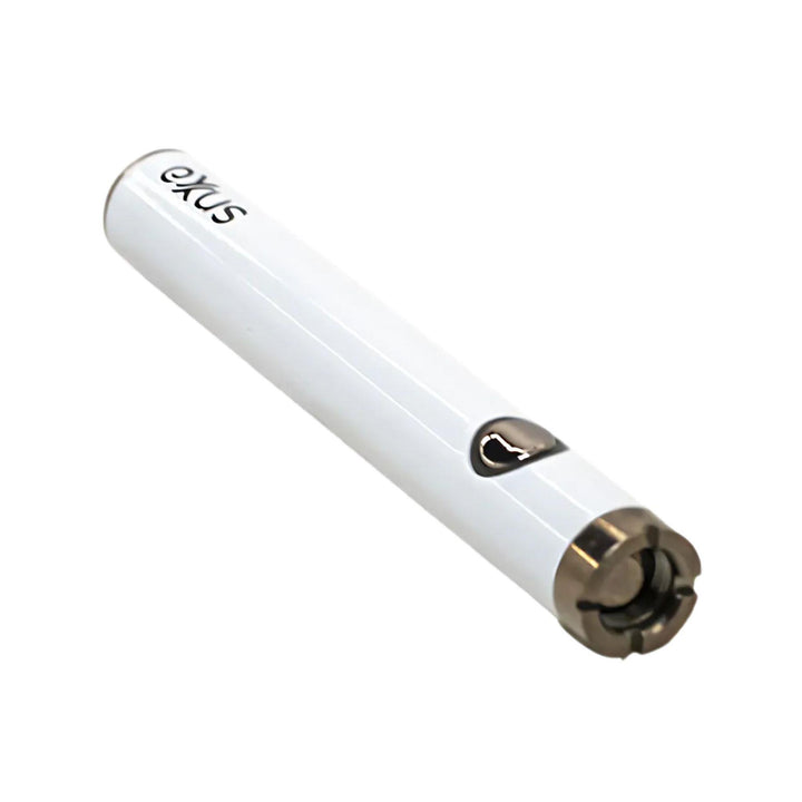 "Diagonal view of a Pearl Exxus Plus VV 2.0 Cartridge Battery, showcasing the 510 threading where you twist in your concentrate cartridges," - Up N Smoke.