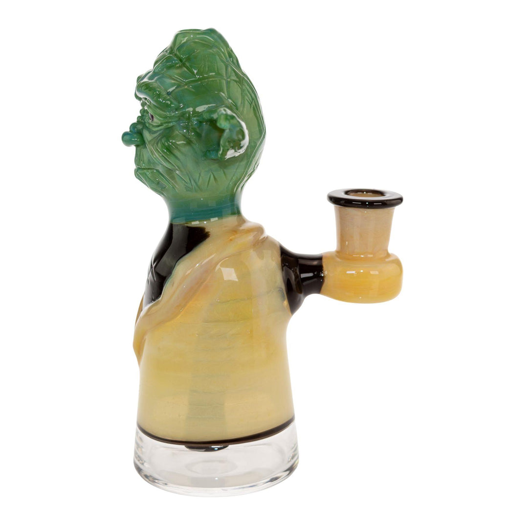 "Left side of a Jon Fischbach Yoda Rig on a white background," - Up N Smoke.