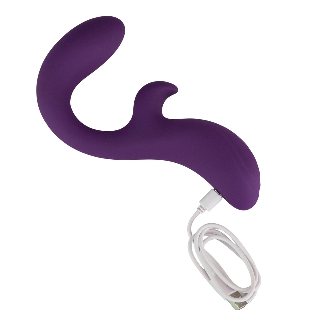 Flexible Dual Stimulation Rabbit Vibrator with charger on a white background - Up N Smoke