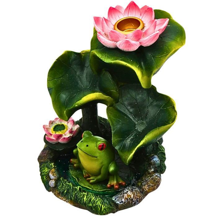 Frog & Lily Pads with Lotus Back Flow Incense Burner - Down To Earth