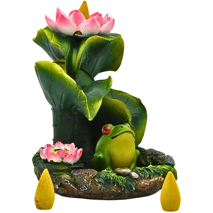 Frog & Lily Pads with Lotus Back Flow Incense Burner - Down To Earth