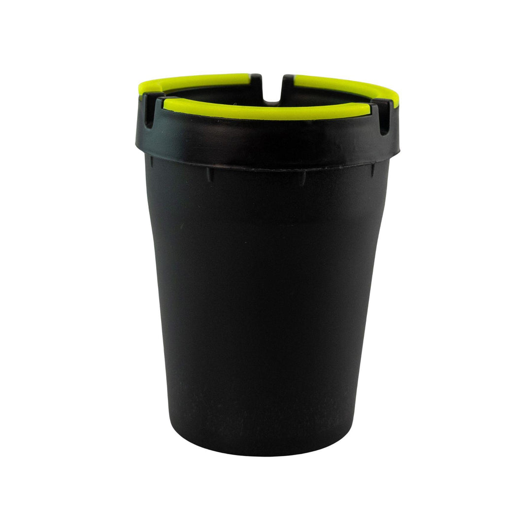 "Black and yellow Fujima Glow in the Dark Ashtray on a white background," - Up N Smoke.