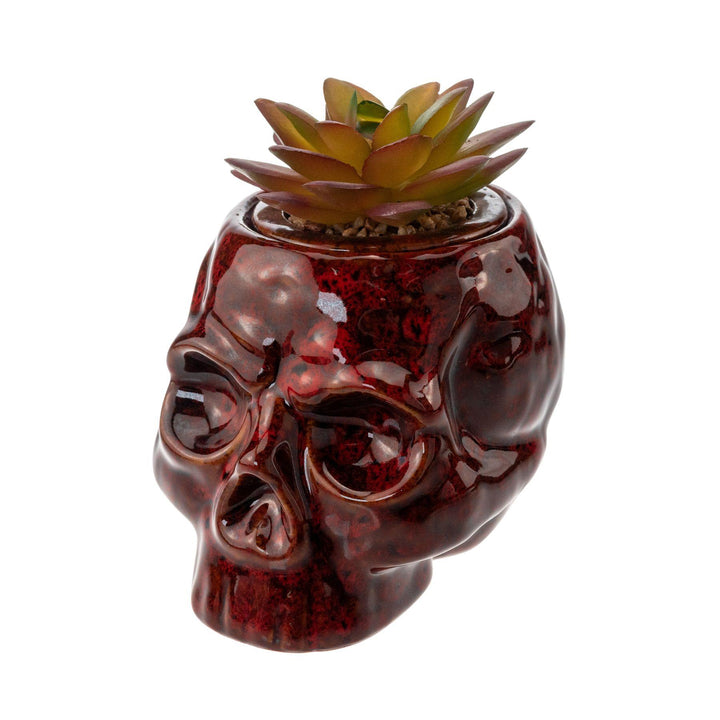 "Red Fujima Skull Planter Stash Jar on a white background," - Up N Smoke.